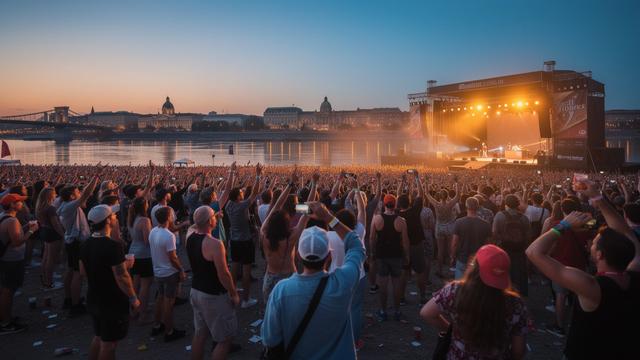 Festival crowd on the Danube bank, Budapest